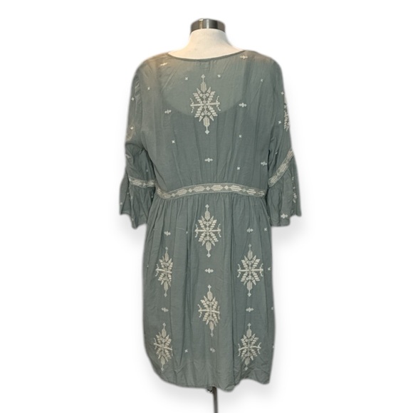 SUNDANCE WAYWARD TRAVELS EMBROIDERED BELL SLEEVE DRESS IN SAGE GREEN *NWOT* - Picture 8 of 14